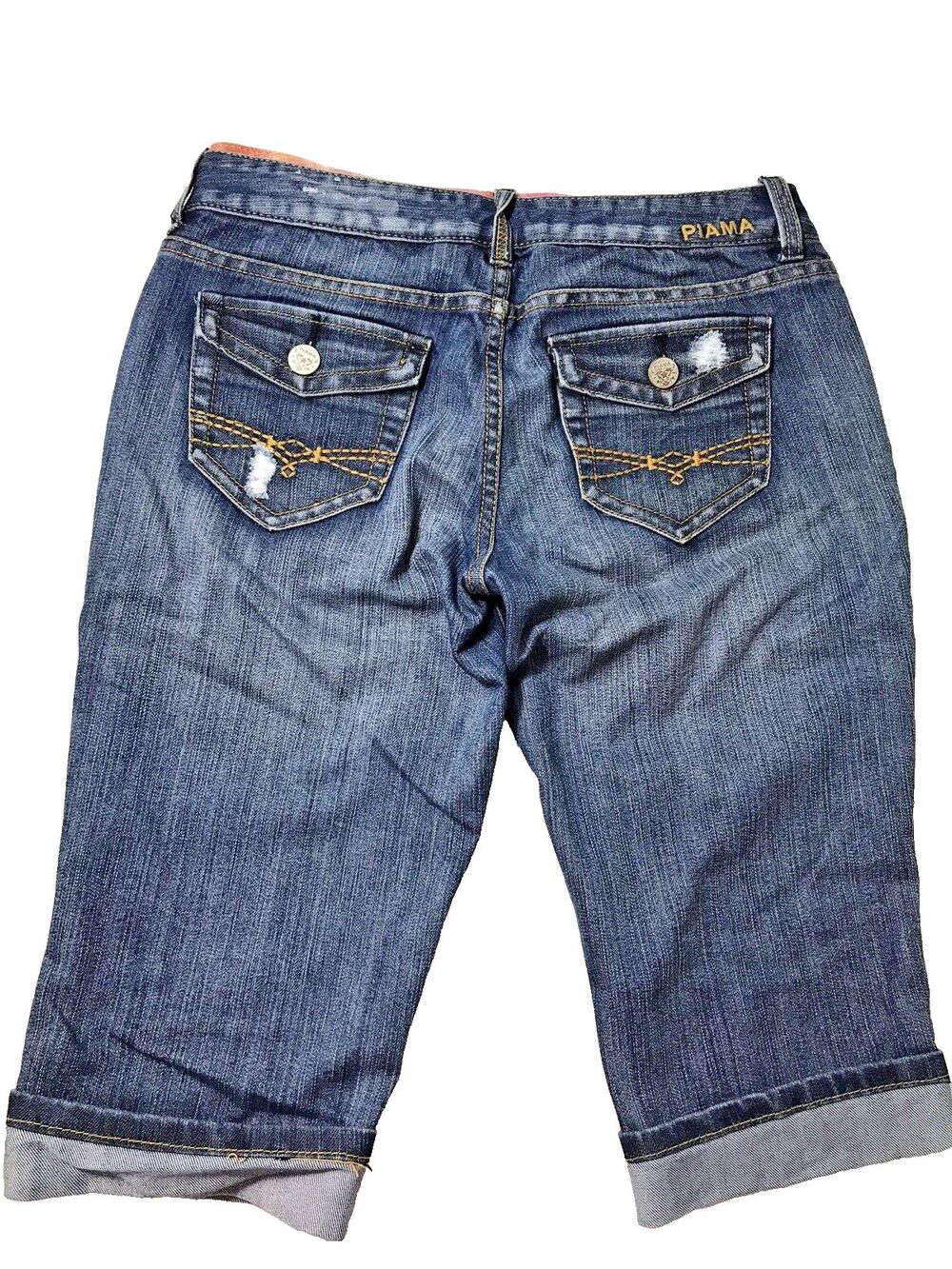 Denim Capri Jeans Piama Womens 7 Blue~Mid Rise~Stretch~Cuffs~Pockets w/Flaps